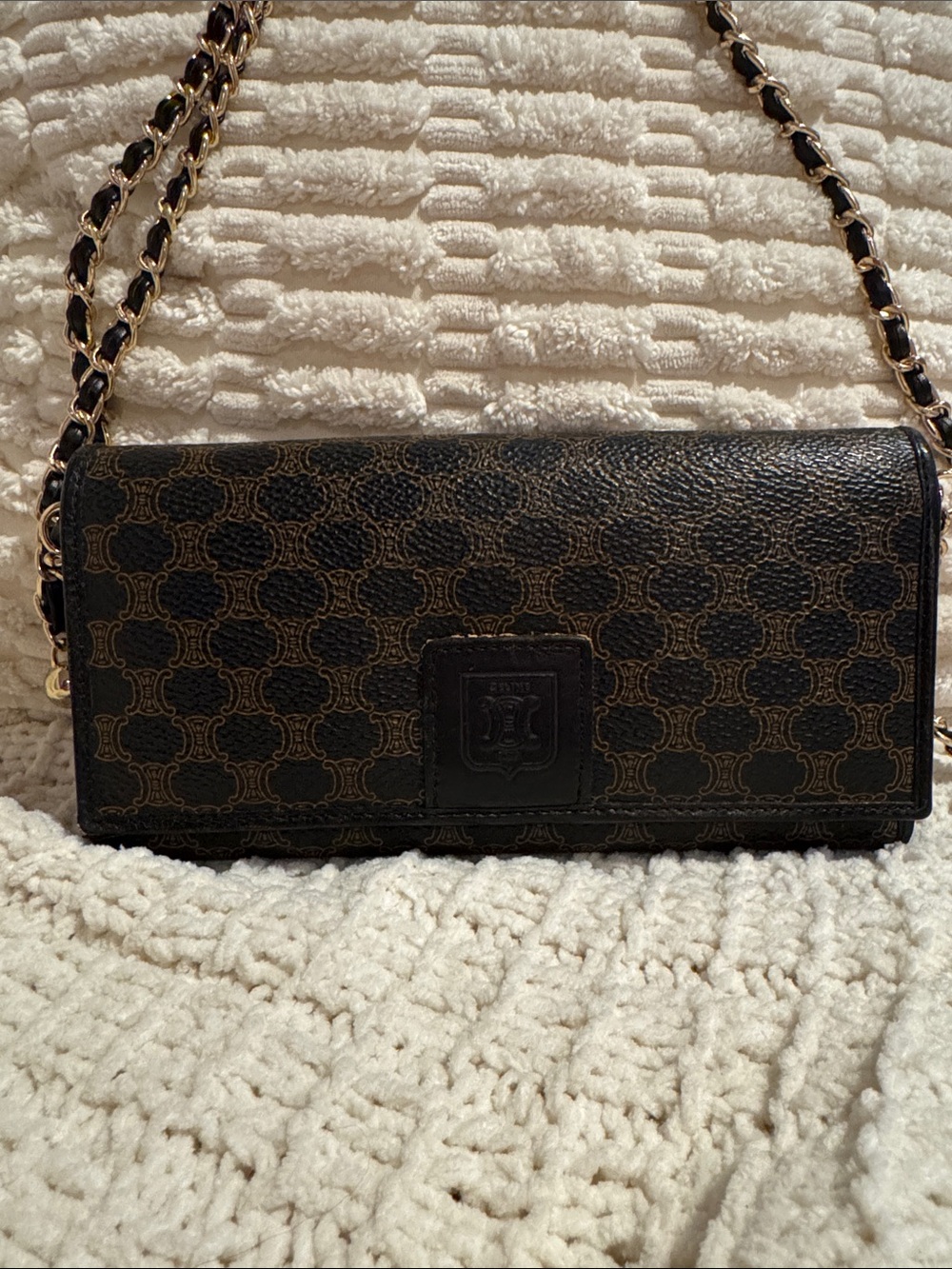 Celine Vintage Black and Gold Kiss lock Wallet-On-Chain